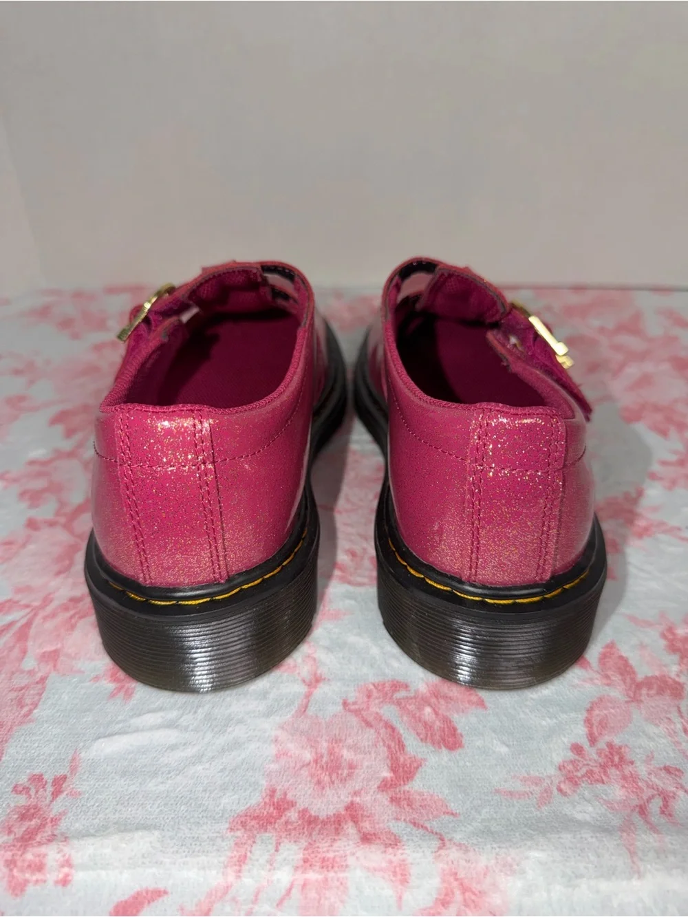 Dr. Martens Kids Glitter Mary Jane Shoes in Hot Pink